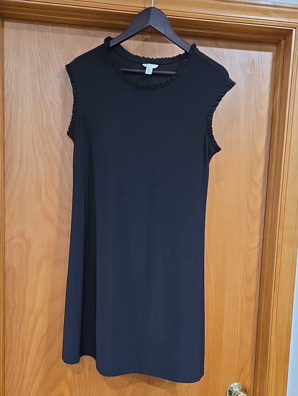 Cato Black Sleeveless Shift Dress with Ruffle Trim